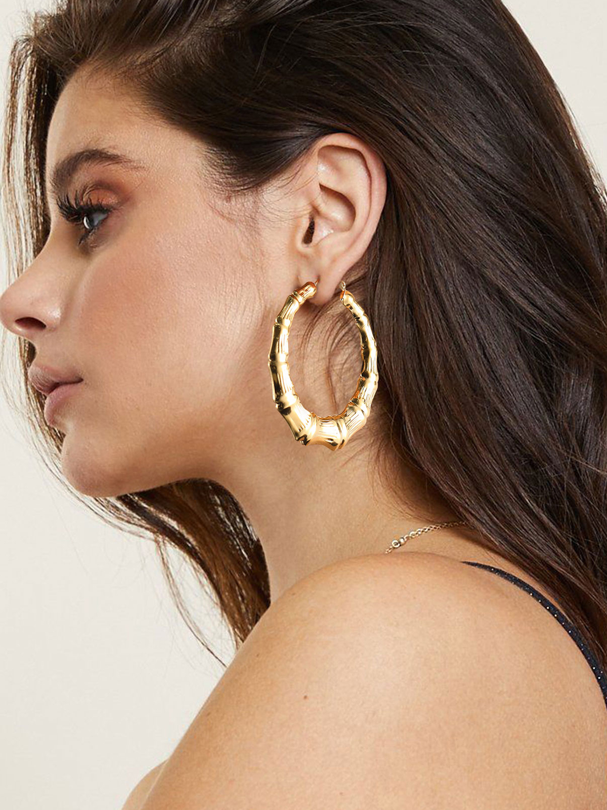 Bamboo Hoop Earrings in 18K Gold Plated