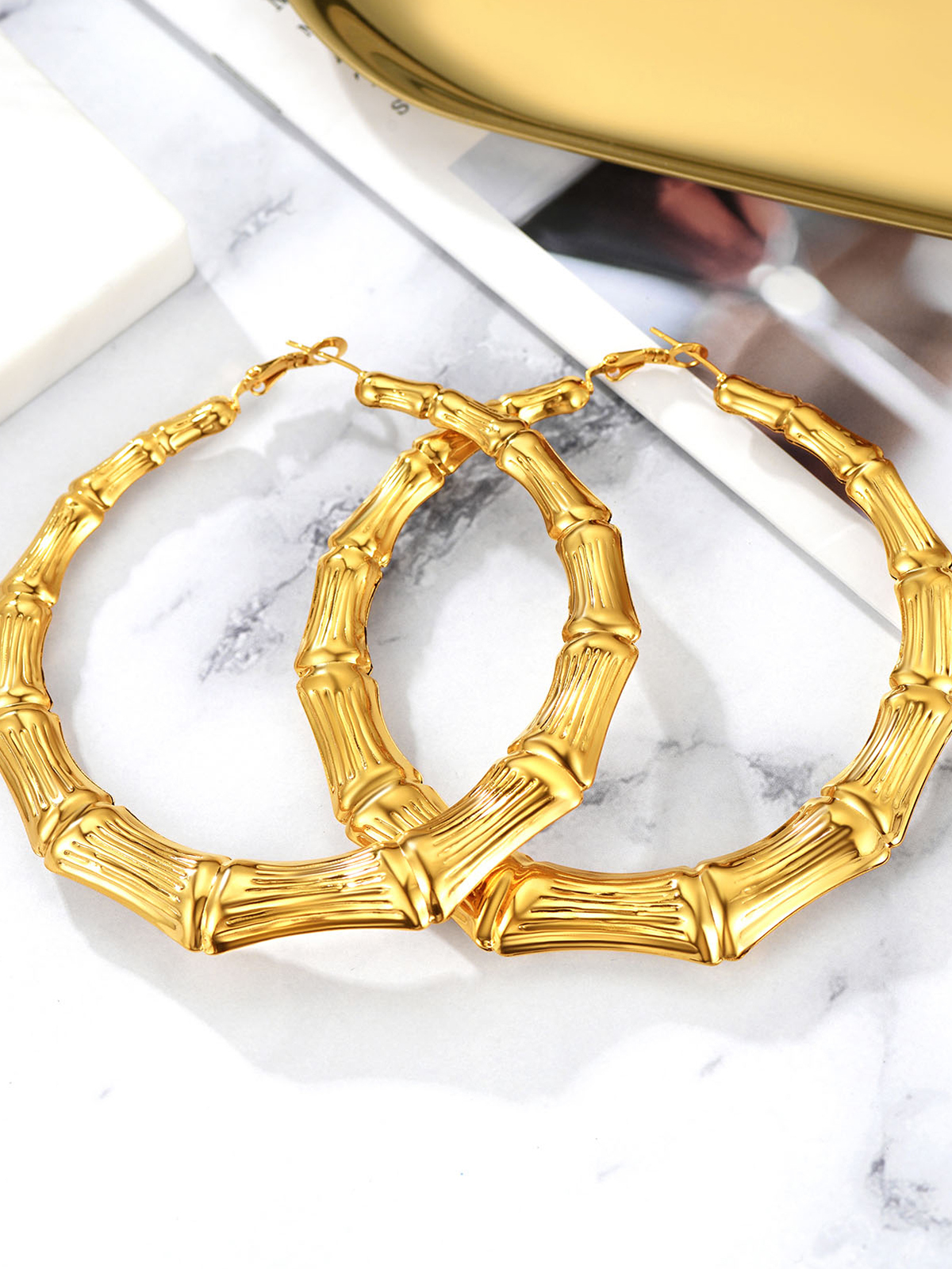 Bamboo Hoop Earrings in 18K Gold Plated