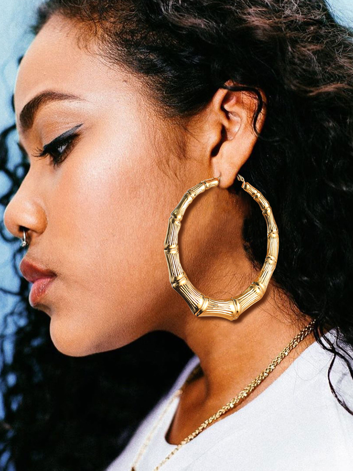 Bamboo Hoop Earrings in 18K Gold Plated