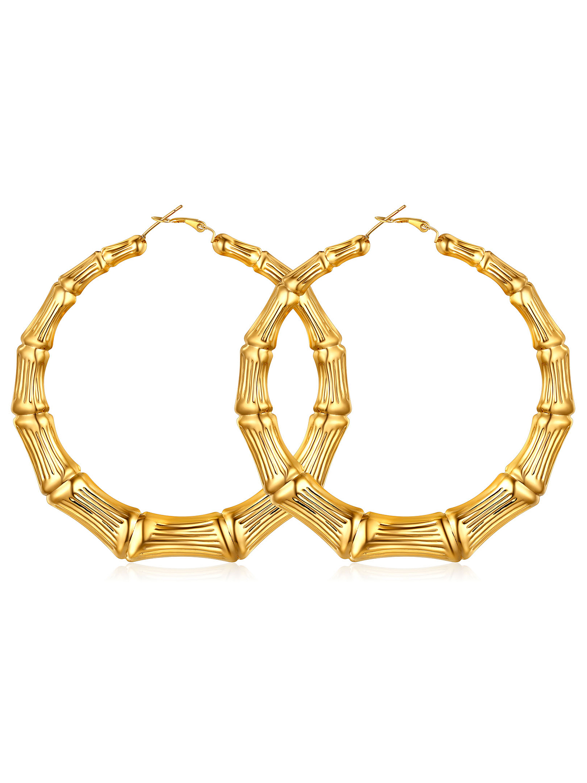Bamboo Hoop Earrings in 18K Gold Plated