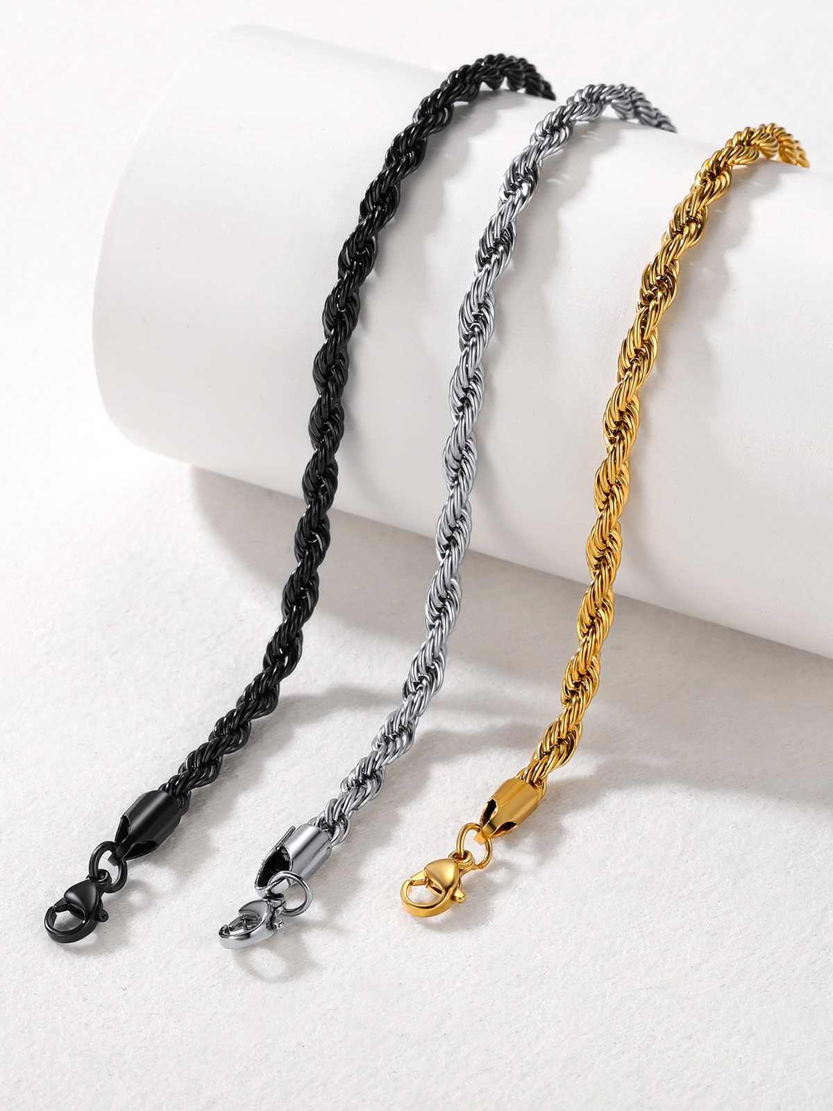 3mm Thick Rope Chain Anklet in Black Plated