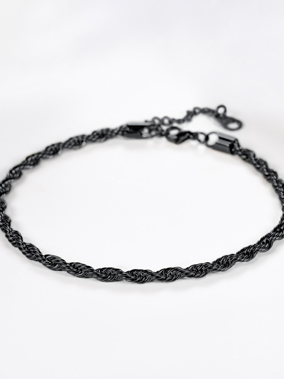 3mm Thick Rope Chain Anklet in Black Plated