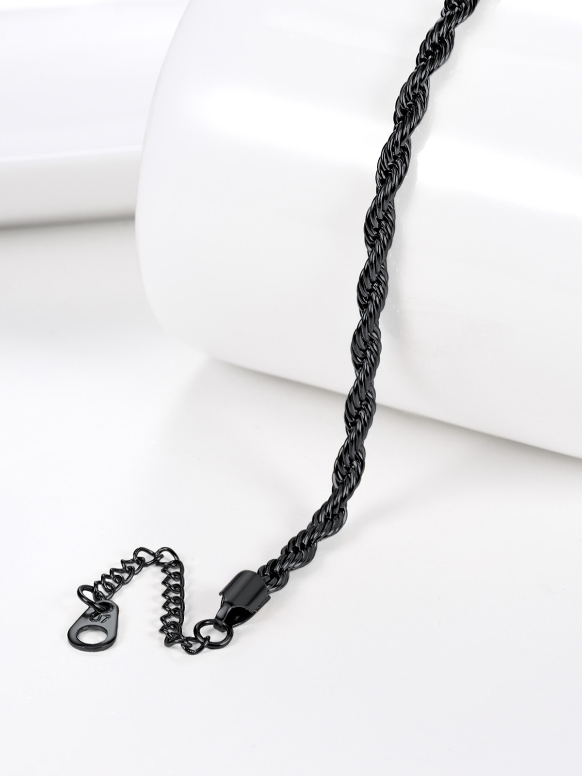 3mm Thick Rope Chain Anklet in Black Plated