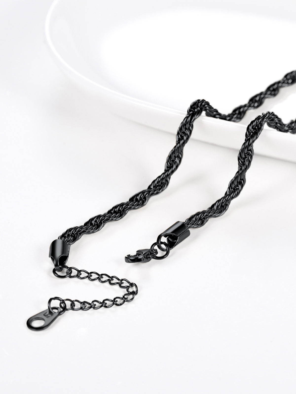 3mm Thick Rope Chain Anklet in Black Plated