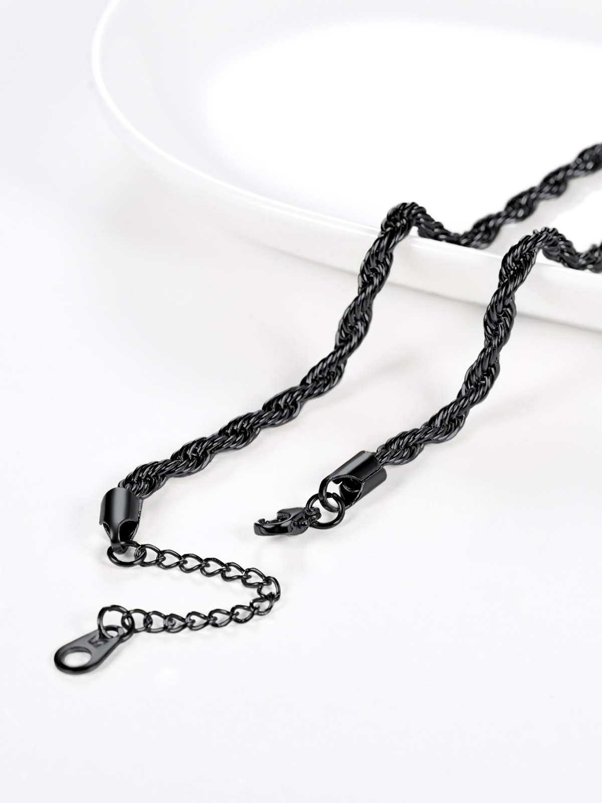 3mm Thick Rope Chain Anklet in Black Plated