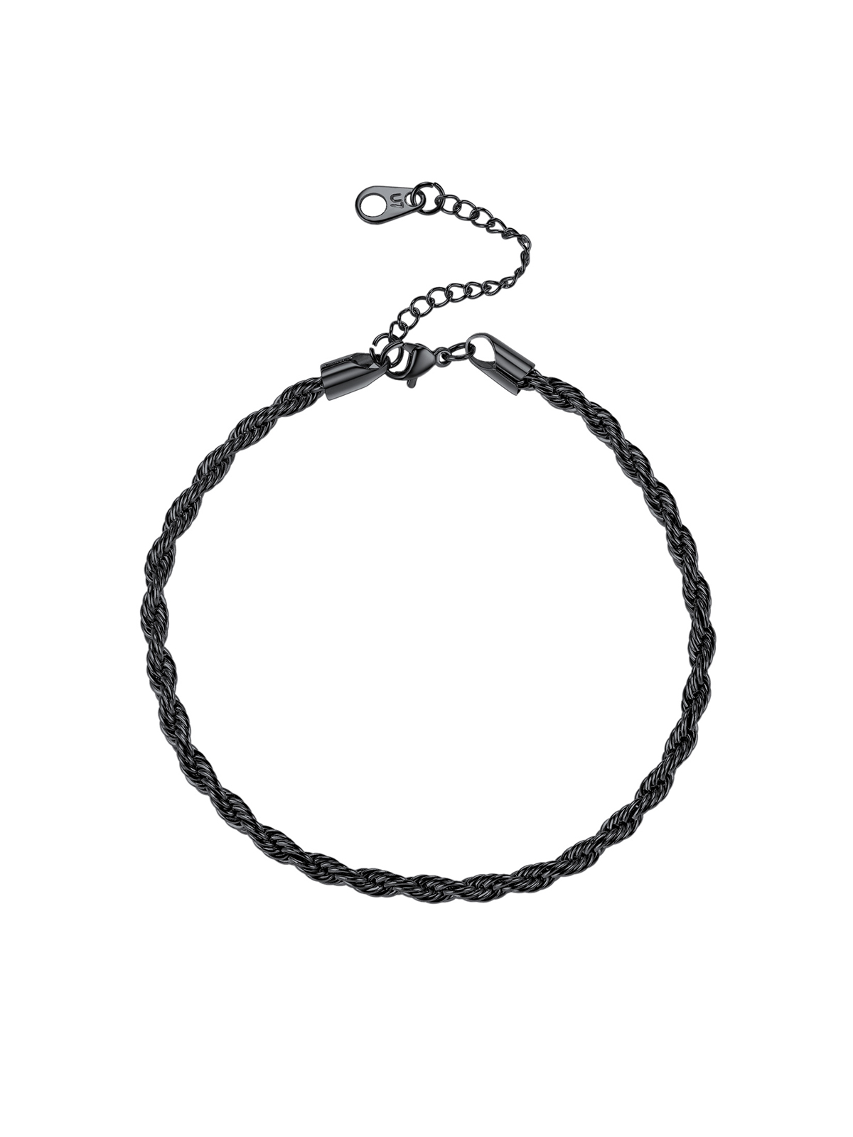 3mm Thick Rope Chain Anklet in Black Plated