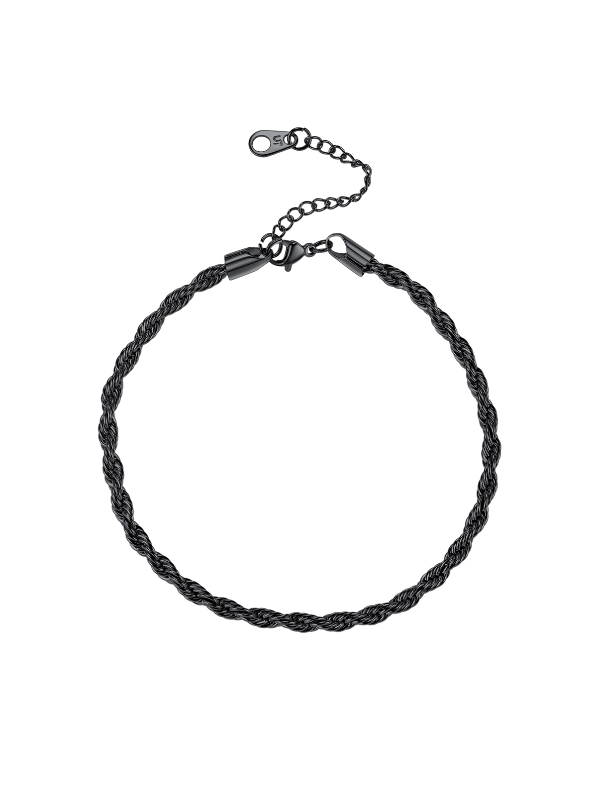 3mm Thick Rope Chain Anklet in Black Plated