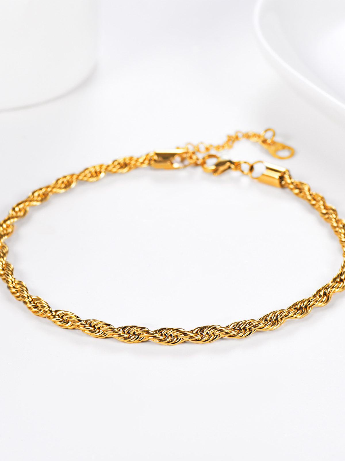 3mm Thick Rope Chain Anklet in 18K Gold Plated