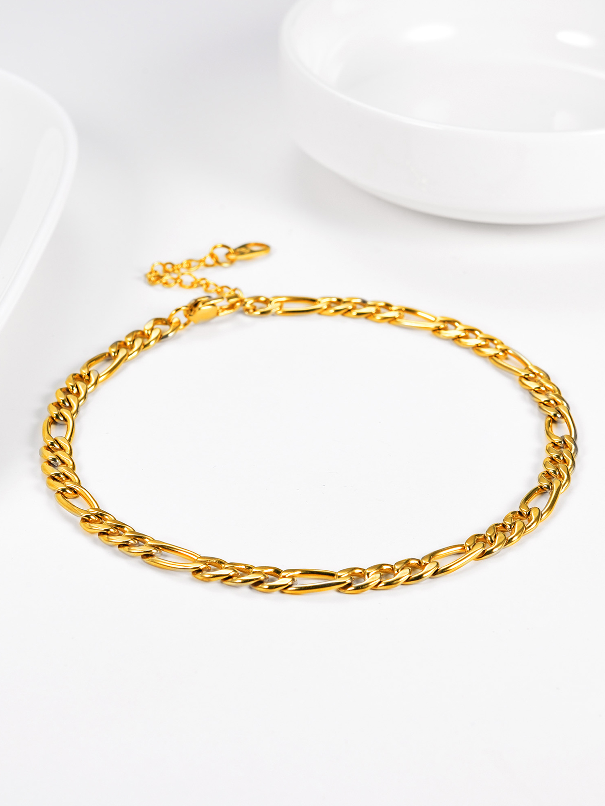 5mm Thick Figaro Chain Anklet in 18K Gold Plated