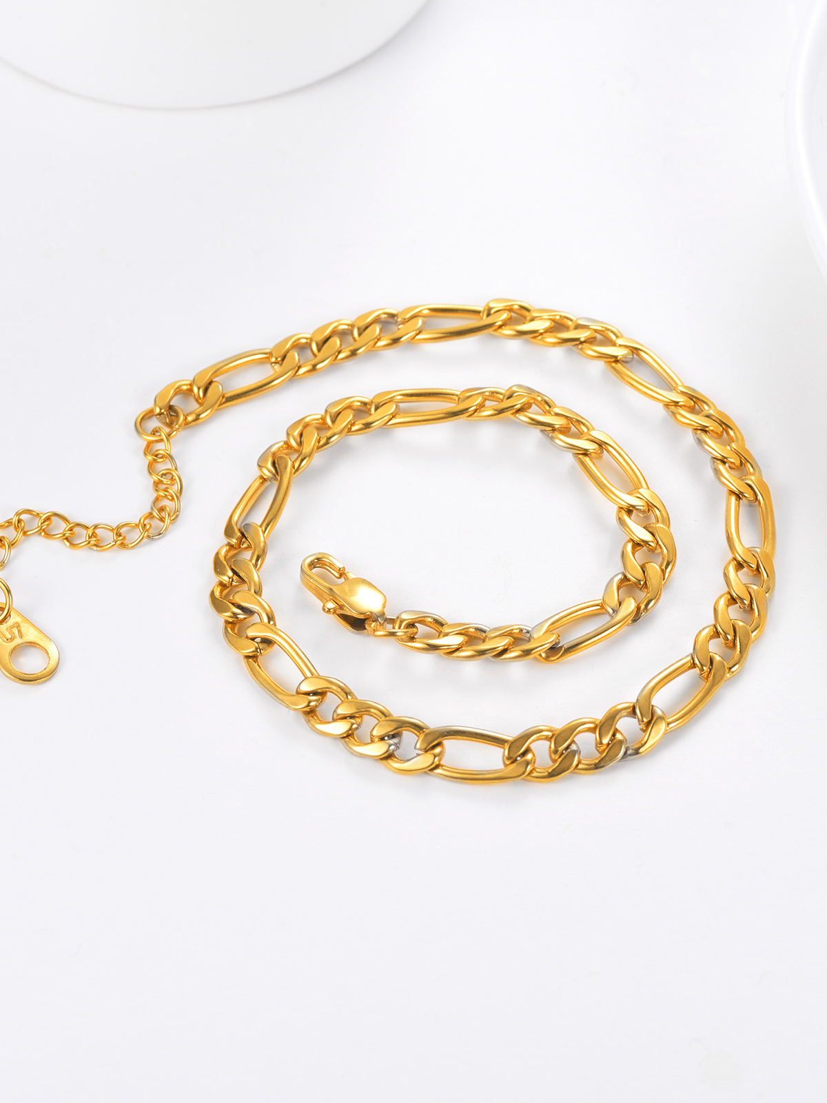 5mm Thick Figaro Chain Anklet in 18K Gold Plated