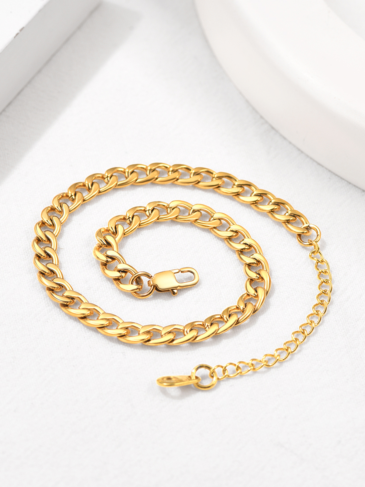 5mm Thick Cuban Chain Anklet in Silver in 18K Gold Plated