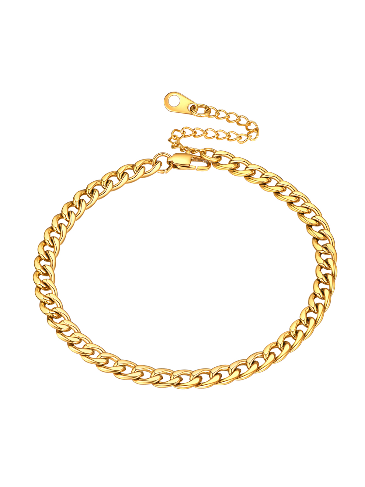 5mm Thick Cuban Chain Anklet in Silver in 18K Gold Plated
