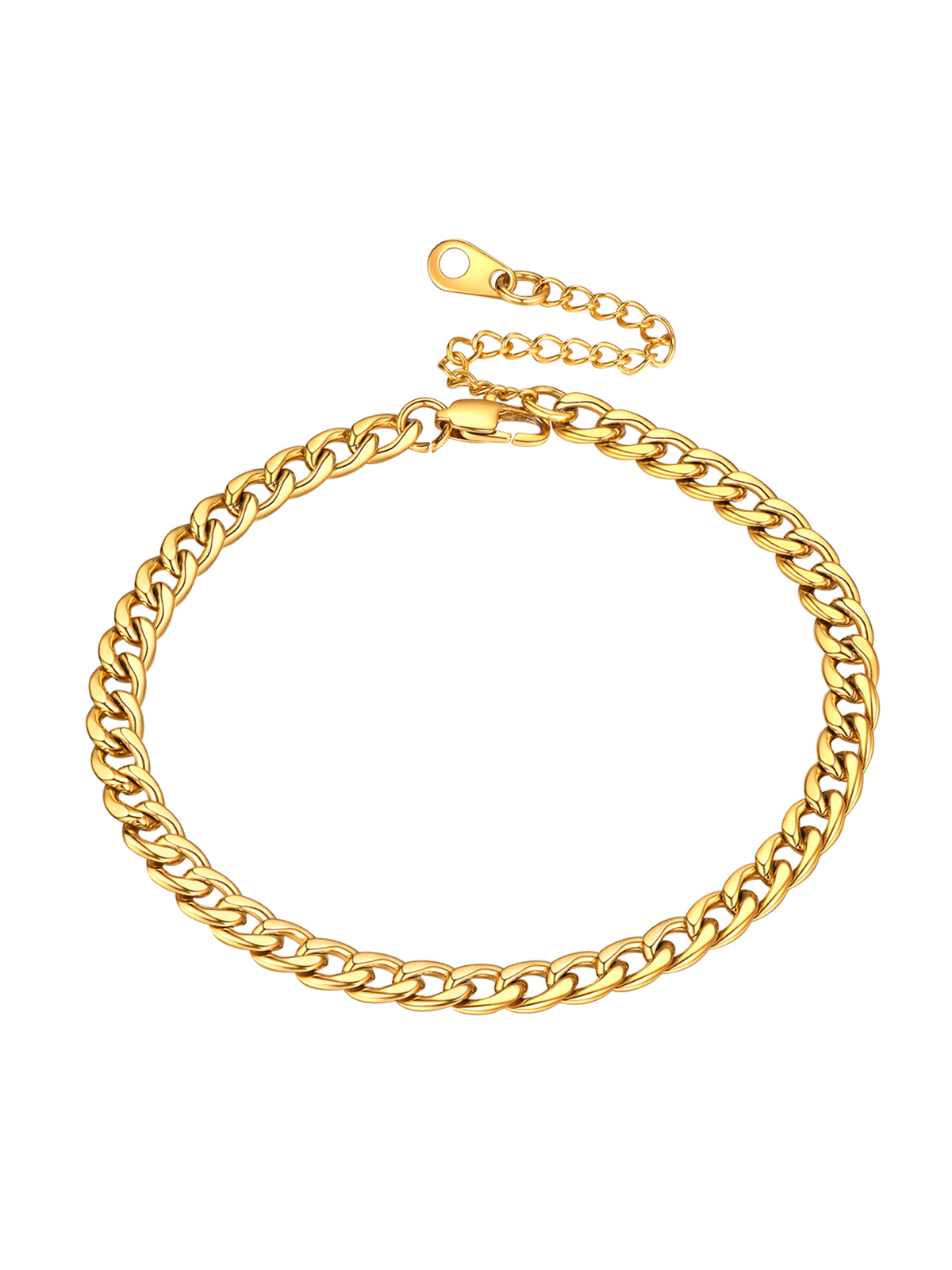 5mm Thick Cuban Chain Anklet in Silver in 18K Gold Plated