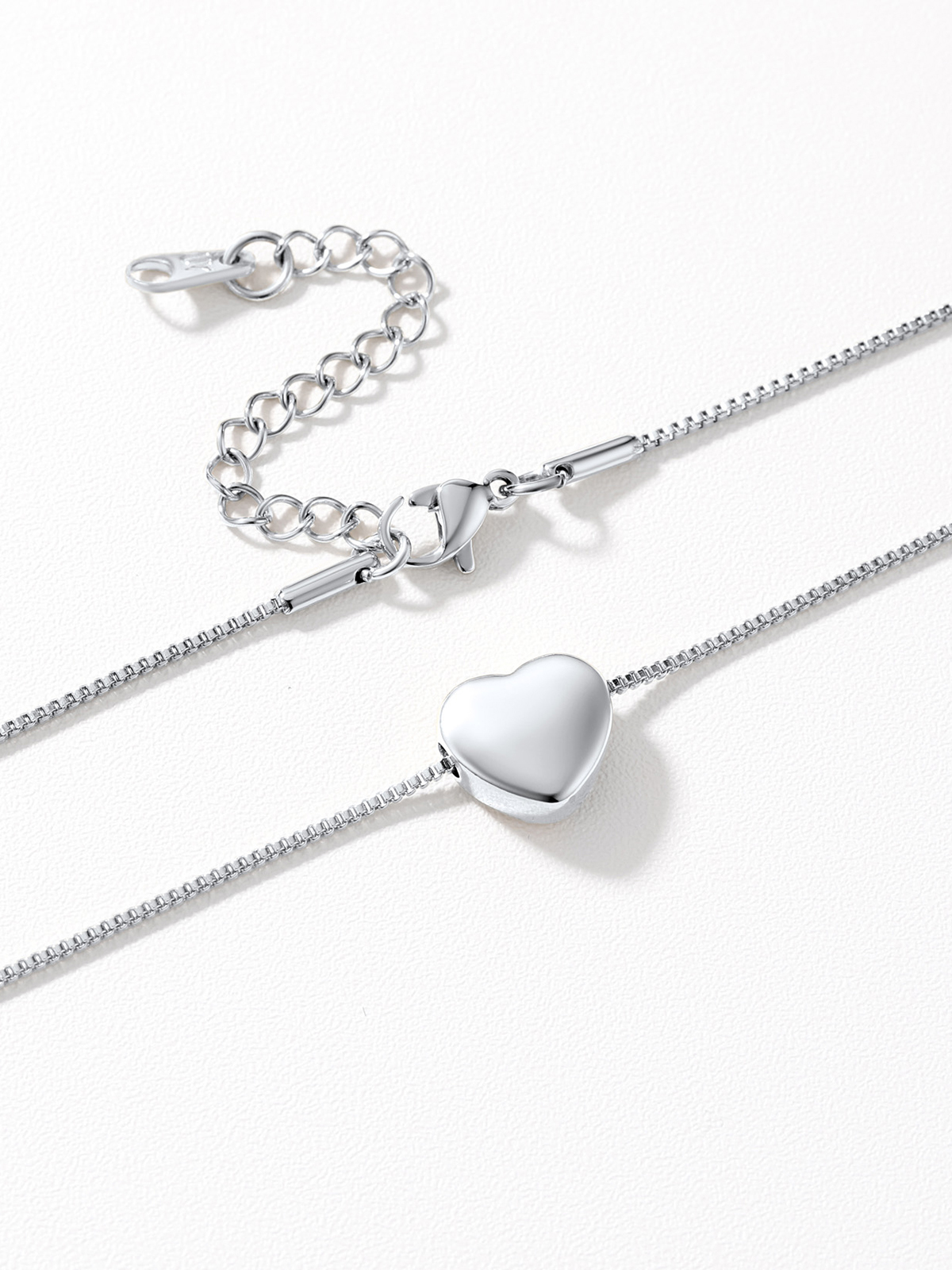 1.1mm Tiny Heart Box Chain Anklet in Stainless
