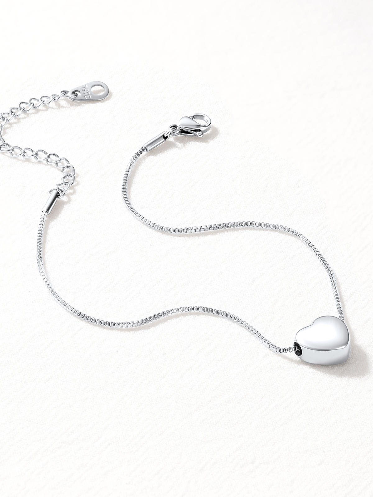 1.1mm Tiny Heart Box Chain Anklet in Stainless