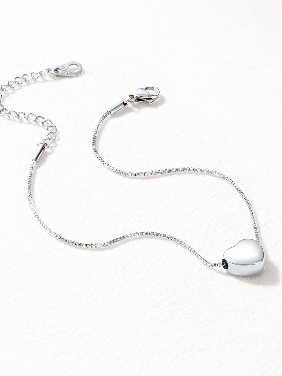 1.1mm Tiny Heart Box Chain Anklet in Stainless