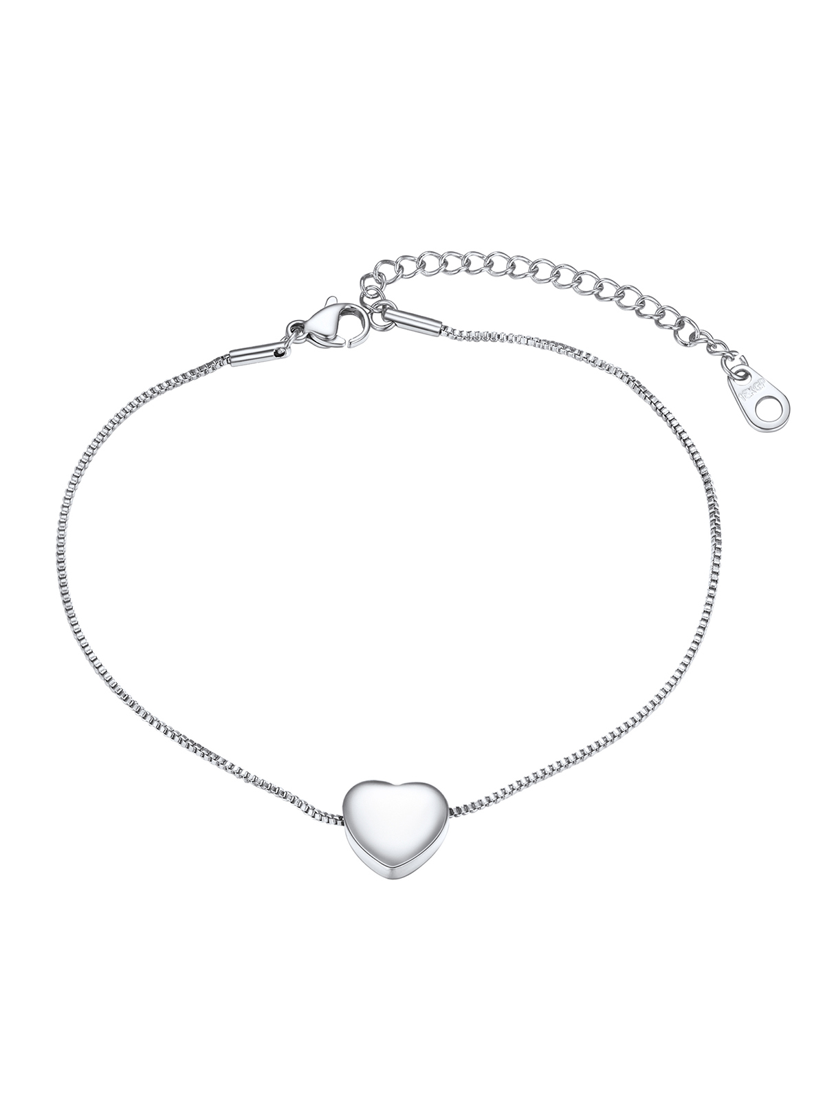 1.1mm Tiny Heart Box Chain Anklet in Stainless