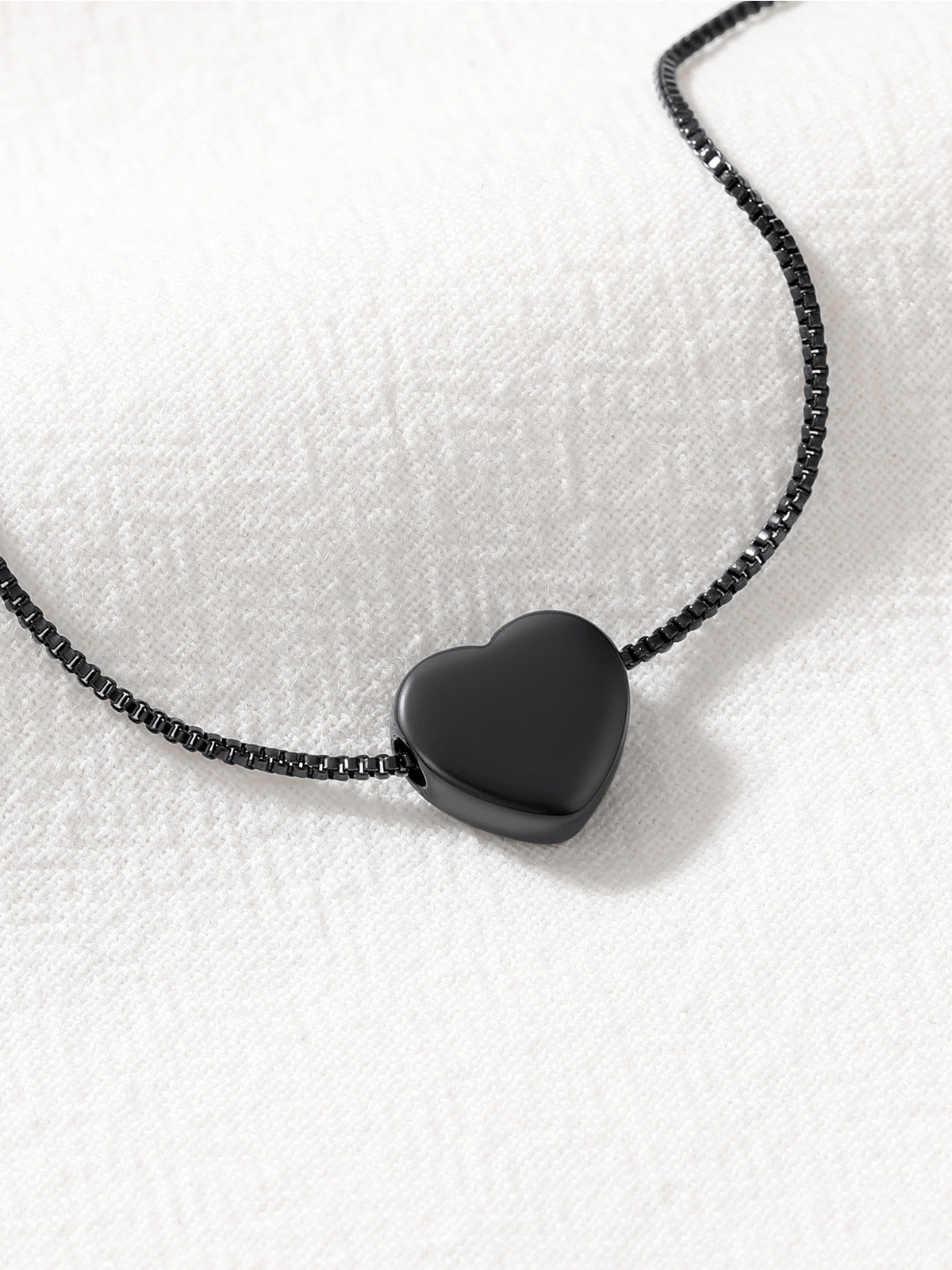 1.1mm Tiny Heart Box Chain Anklet in Black