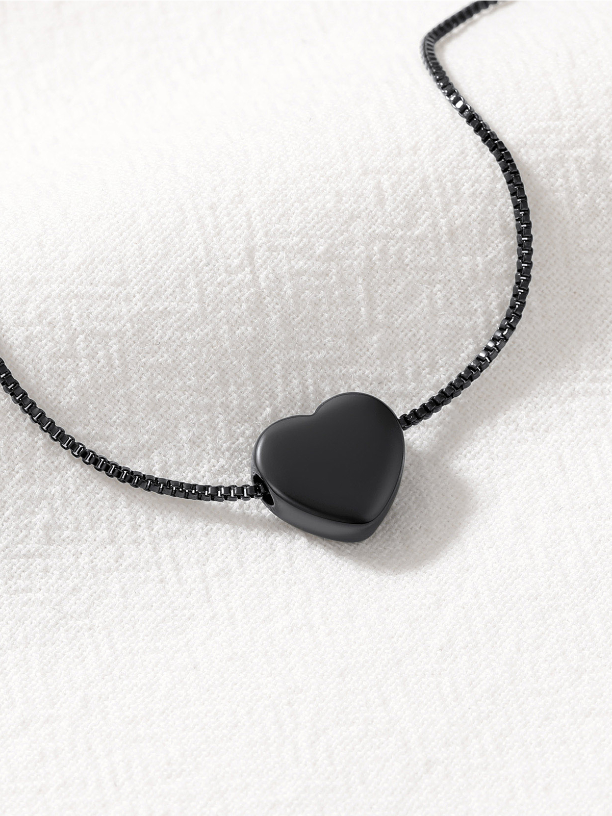 1.1mm Tiny Heart Box Chain Anklet in Black