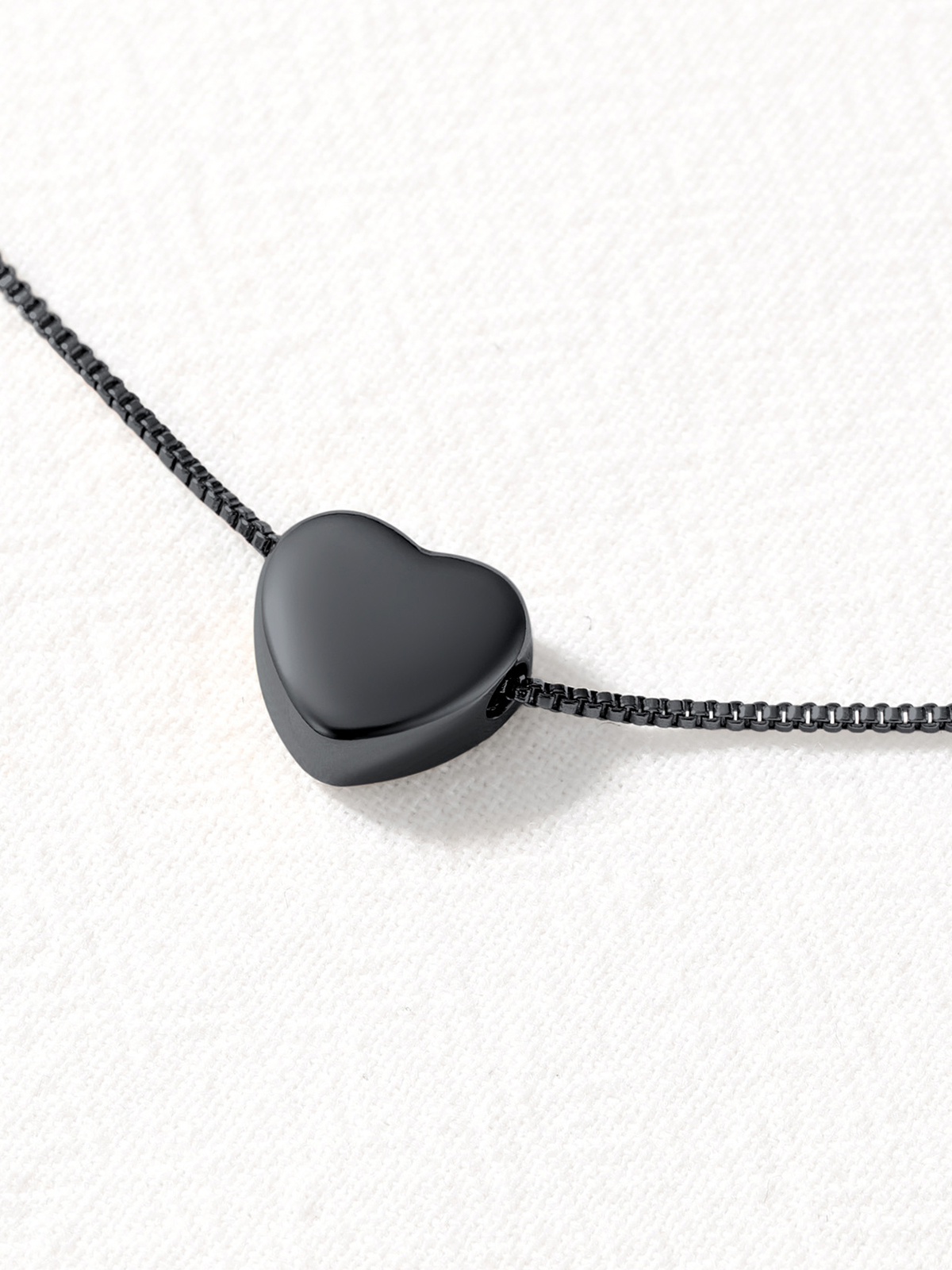 1.1mm Tiny Heart Box Chain Anklet in Black