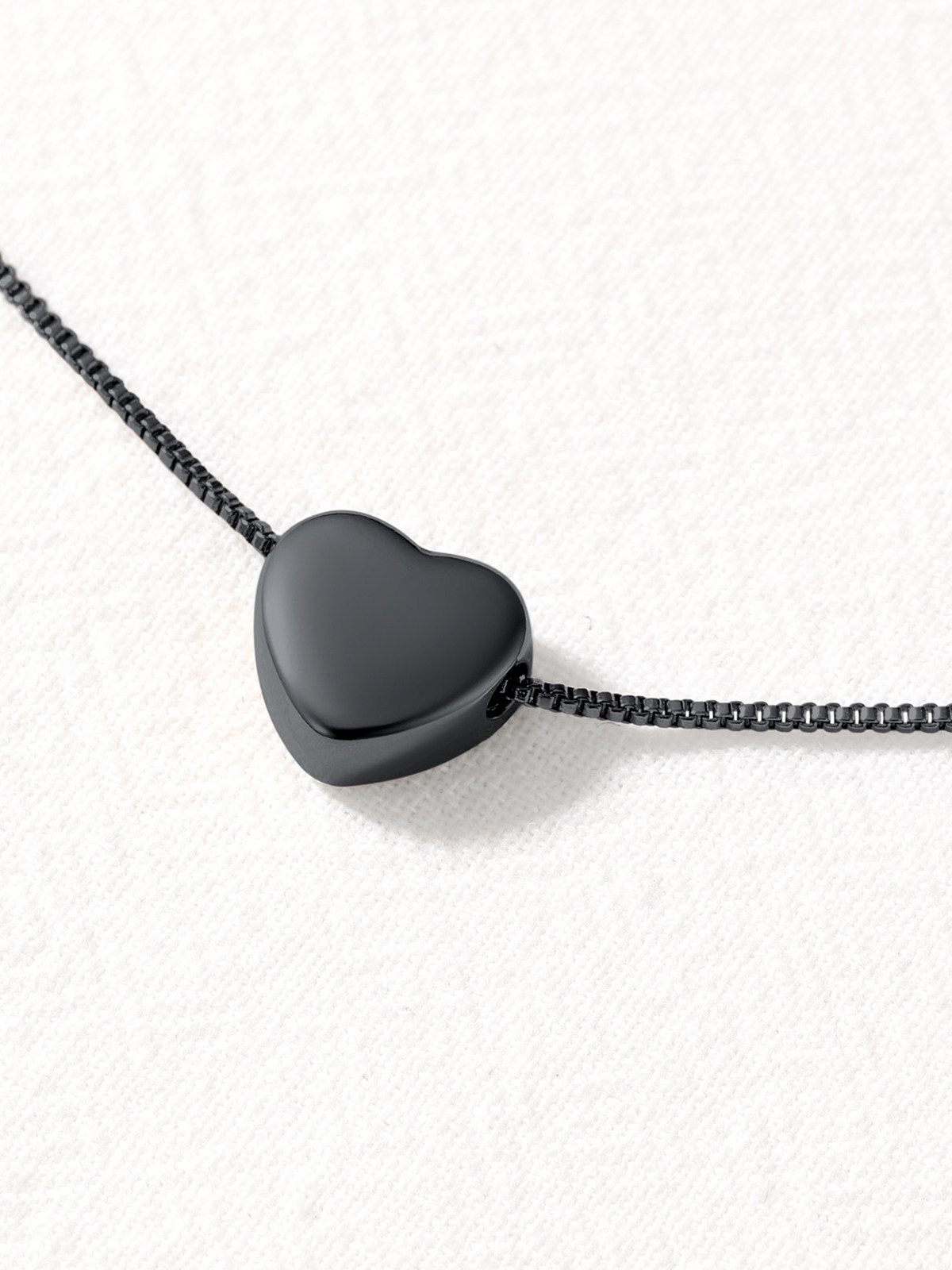 1.1mm Tiny Heart Box Chain Anklet in Black