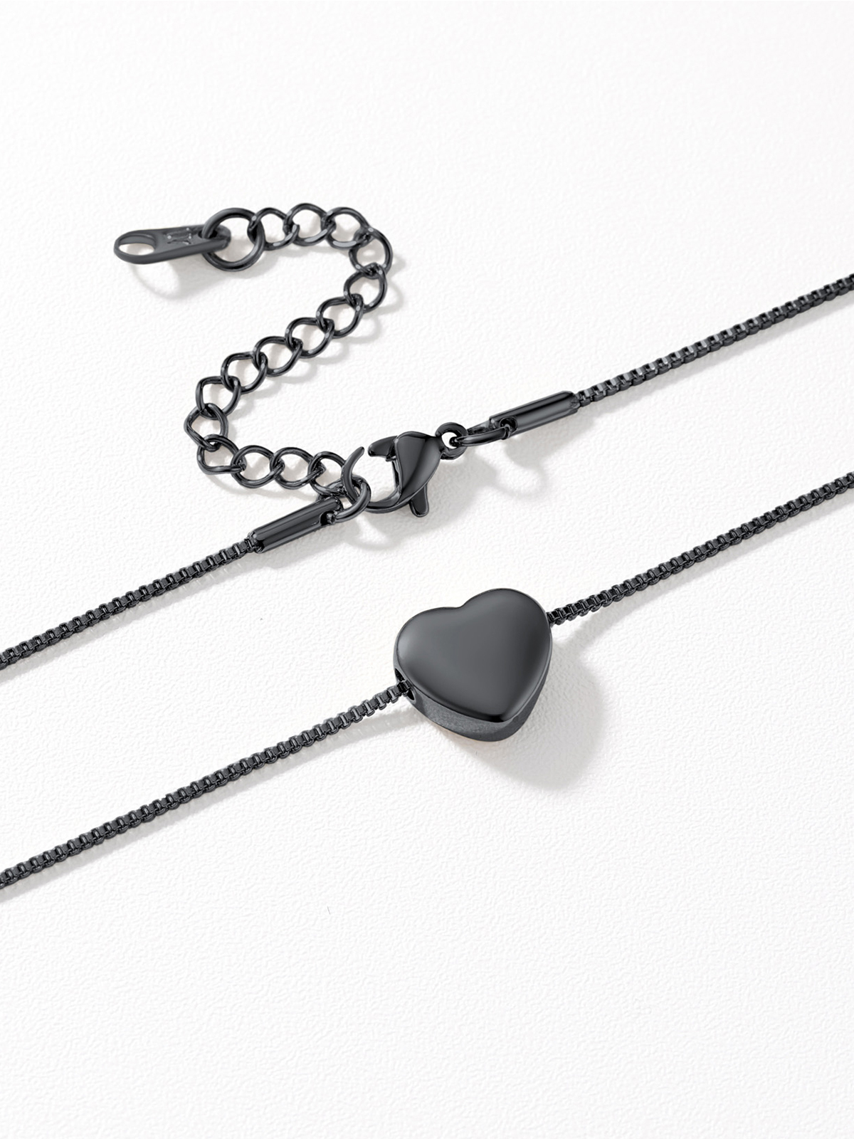 1.1mm Tiny Heart Box Chain Anklet in Black