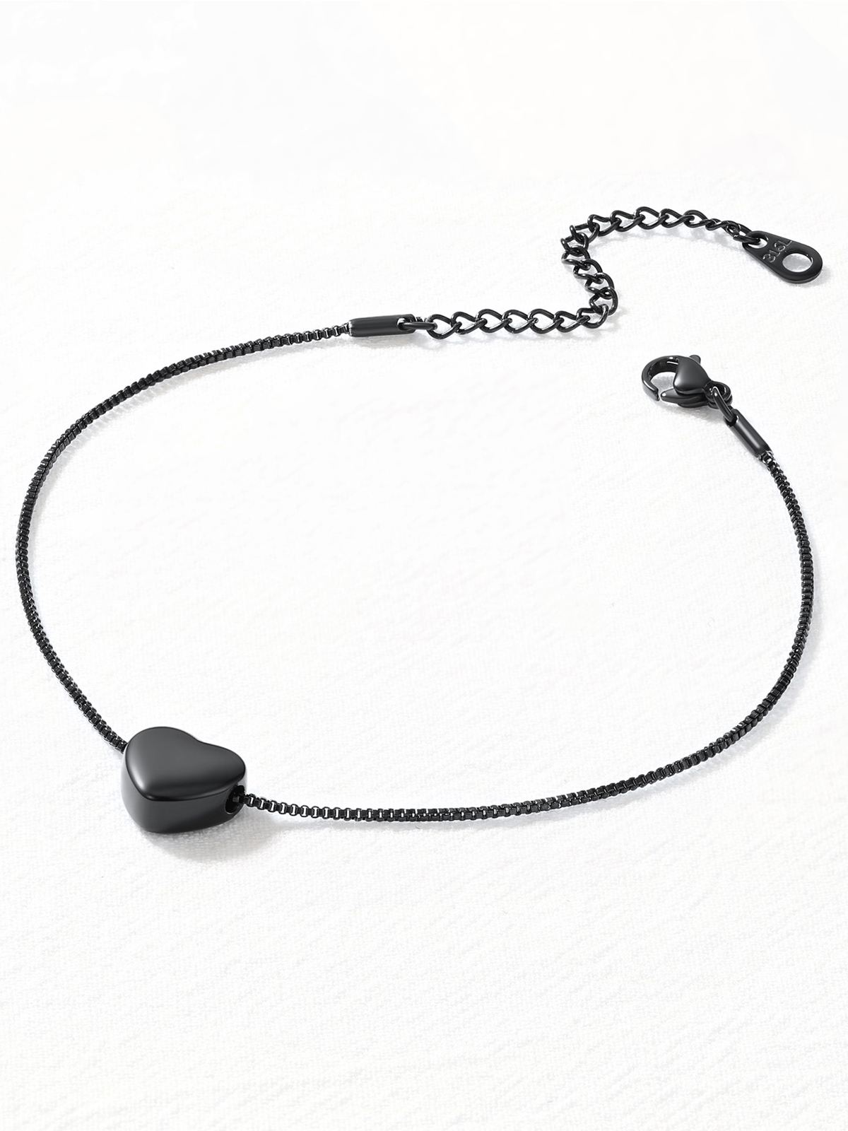1.1mm Tiny Heart Box Chain Anklet in Black