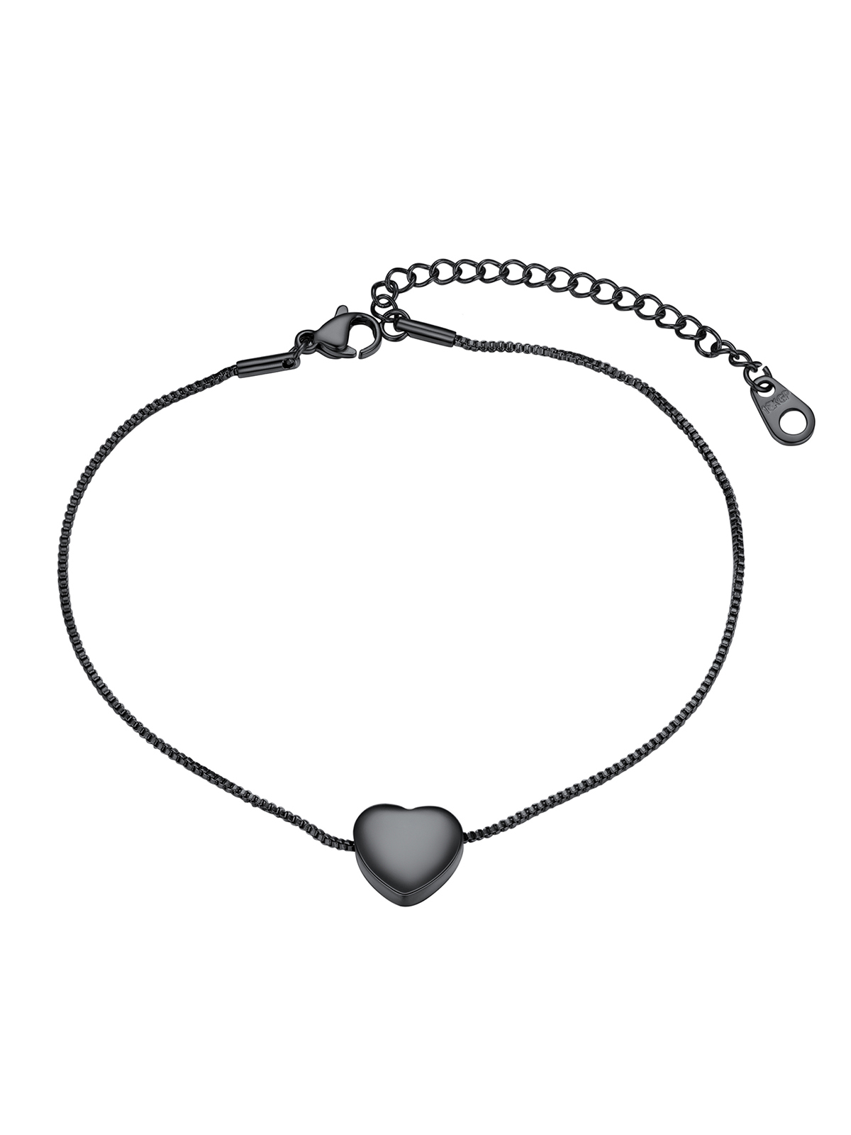 1.1mm Tiny Heart Box Chain Anklet in Black