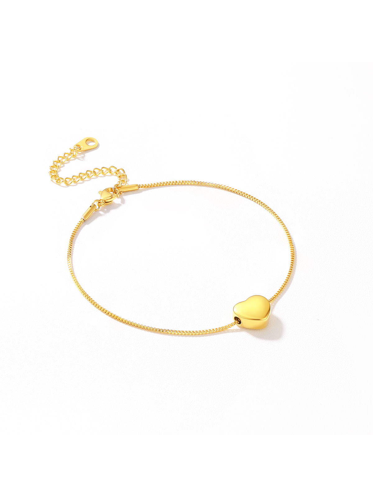 1.1mm Tiny Heart Box Chain Anklet in 18K Gold