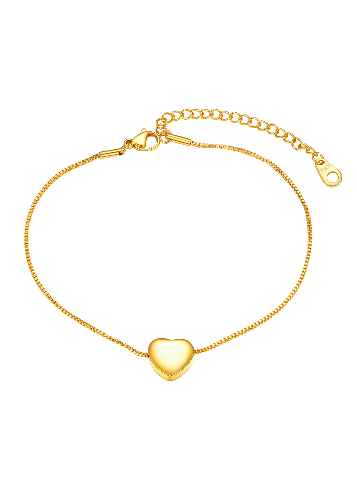 1.1mm Tiny Heart Box Chain Anklet in 18K Gold