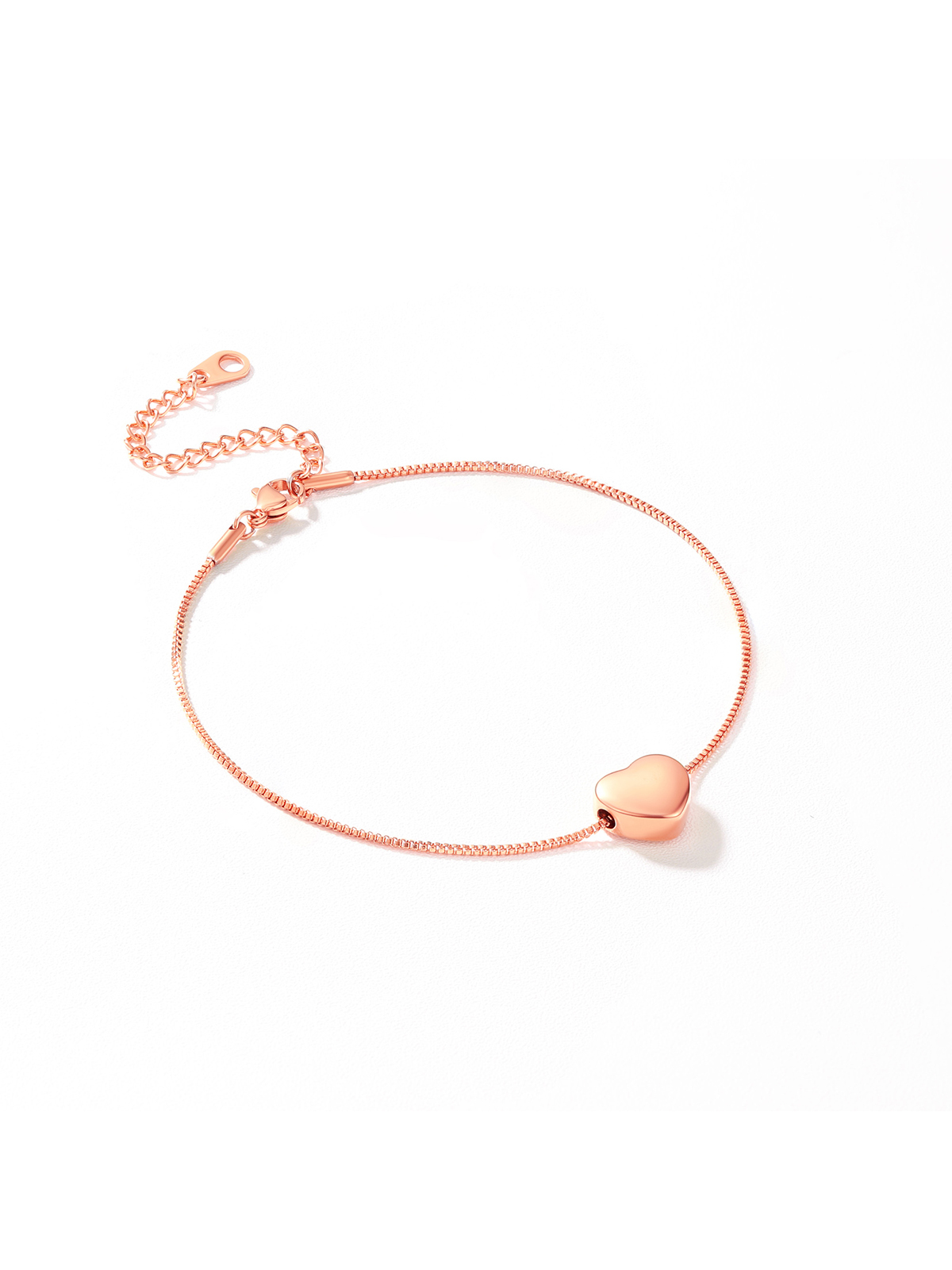 1.1mm Tiny Heart Box Chain Anklet in Rose Gold