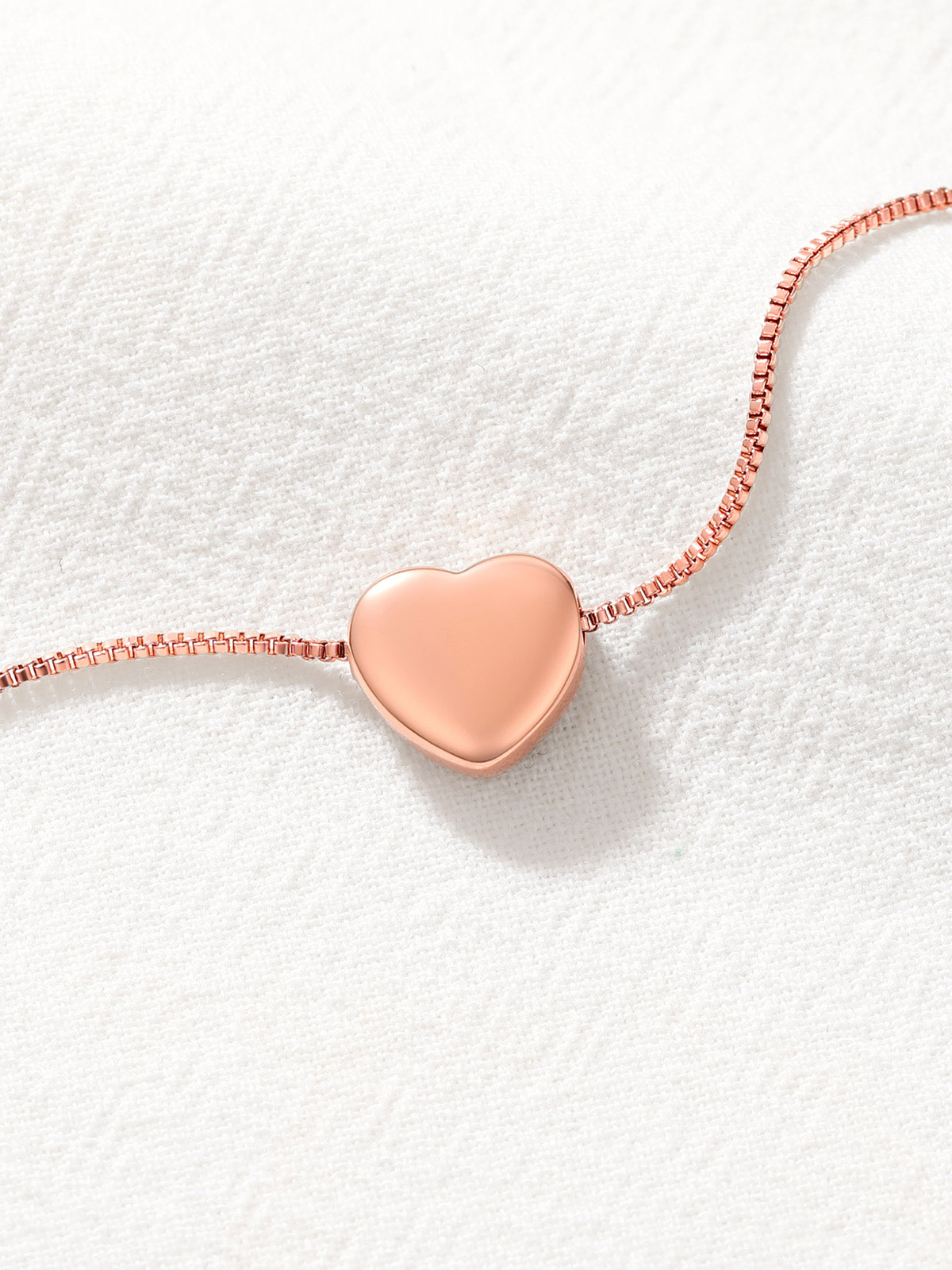 1.1mm Tiny Heart Box Chain Anklet in Rose Gold