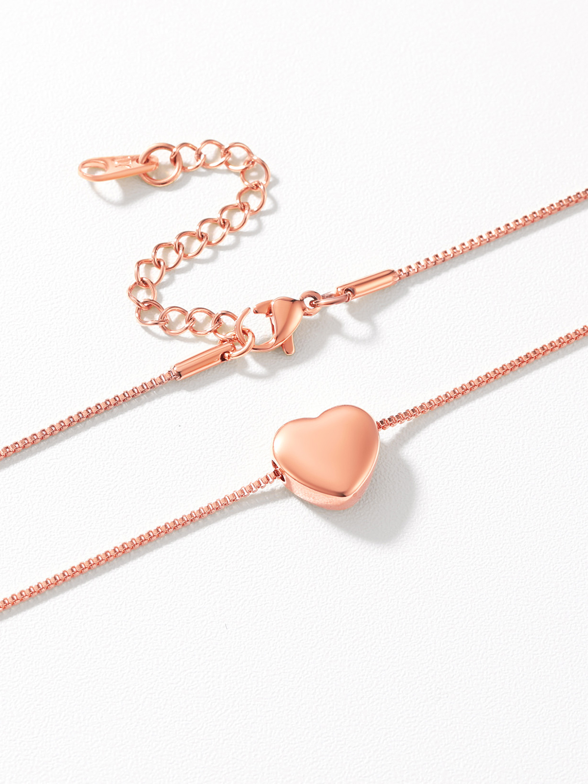 1.1mm Tiny Heart Box Chain Anklet in Rose Gold