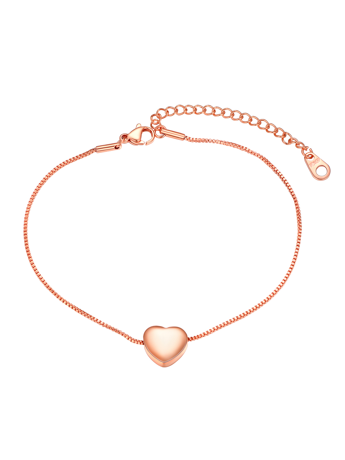 1.1mm Tiny Heart Box Chain Anklet in Rose Gold