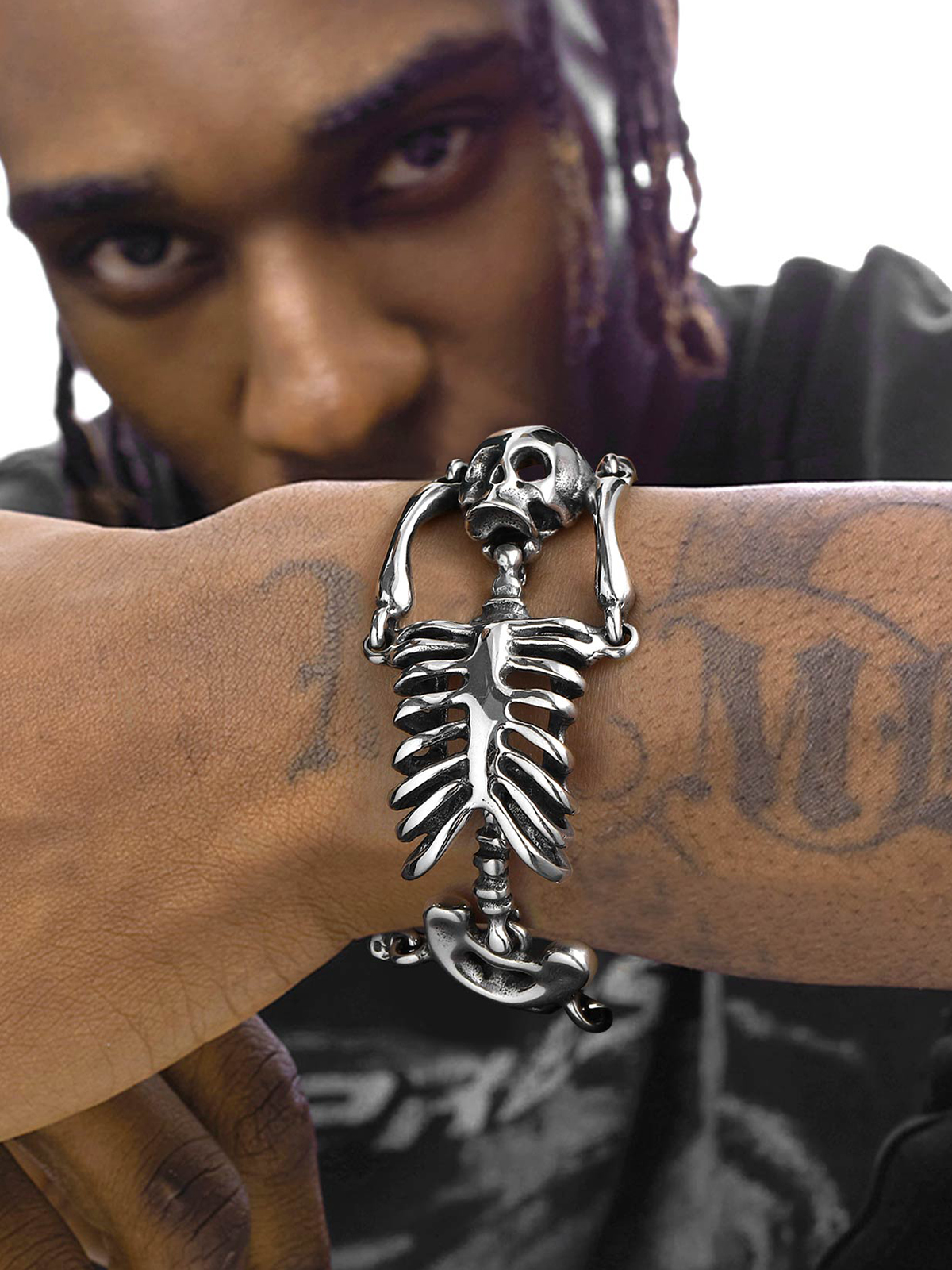 35mm Chunky Gothic Skull Bracelet in Stainless