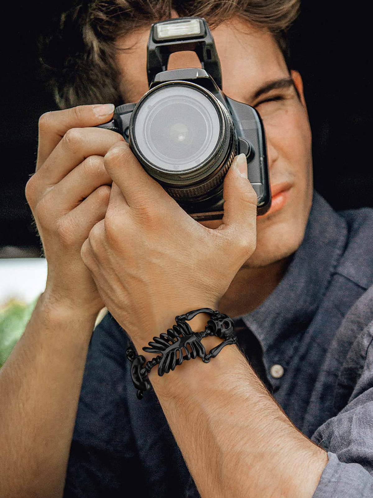 35mm Chunky Gothic Skull Bracelet in Black