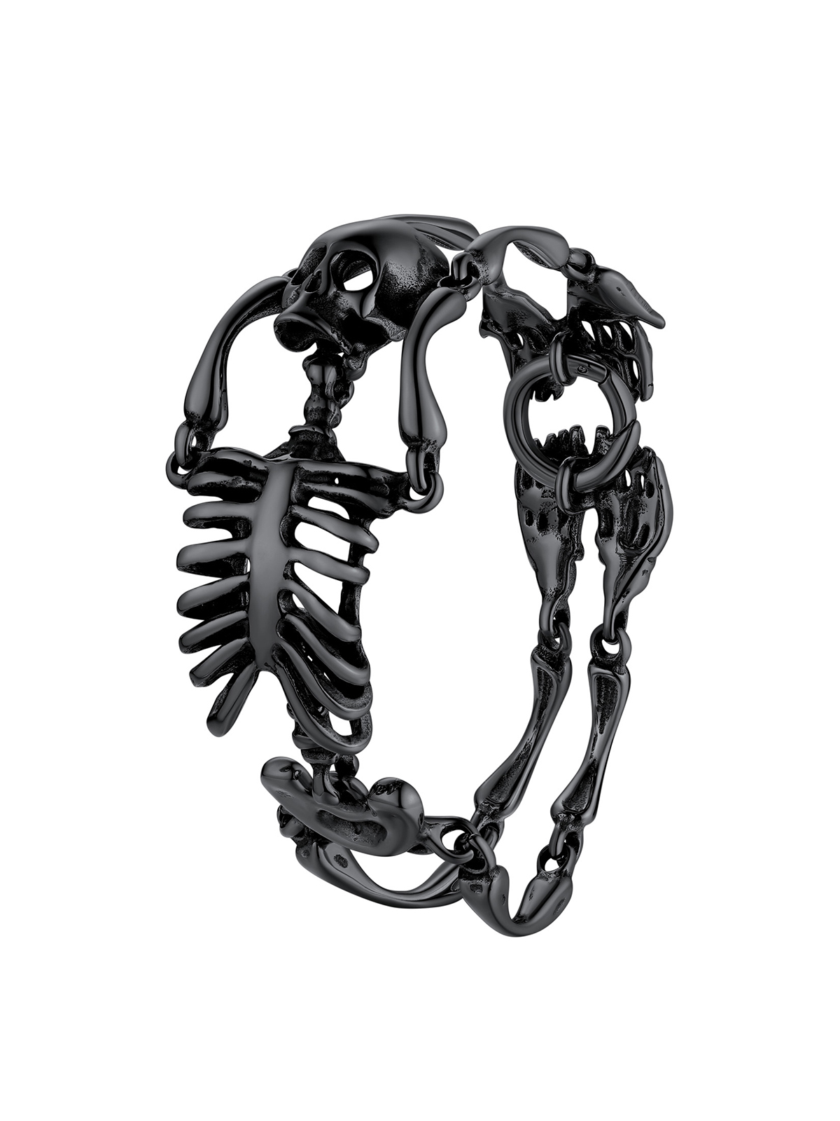 35mm Chunky Gothic Skull Bracelet in Black