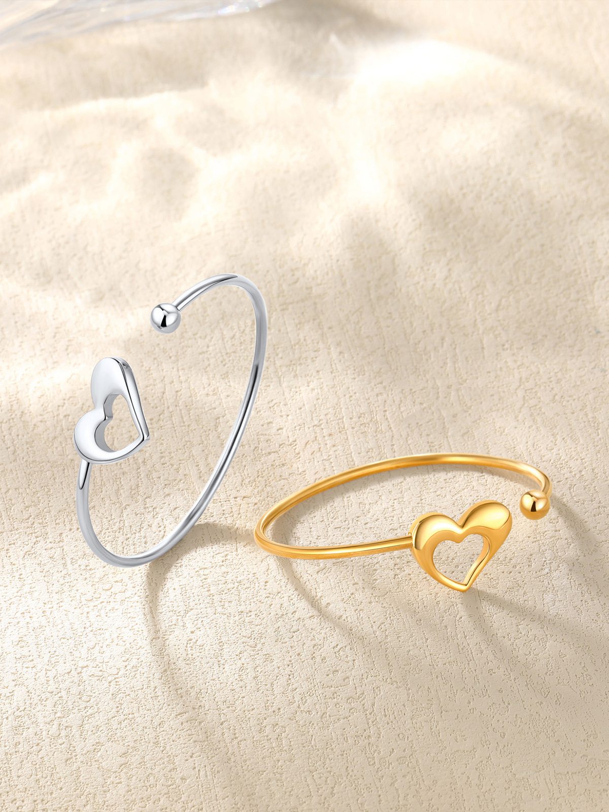 Open Adjustable Bangle Heart Cuff Bracelet in Stainless