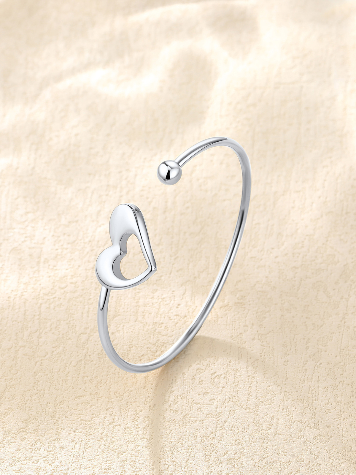 Open Adjustable Bangle Heart Cuff Bracelet in Stainless