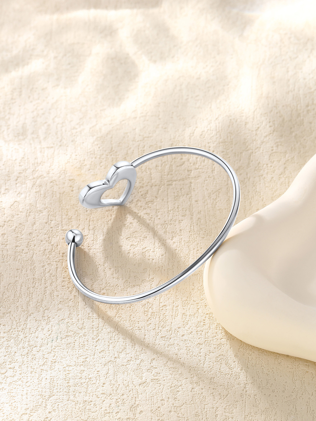 Open Adjustable Bangle Heart Cuff Bracelet in Stainless