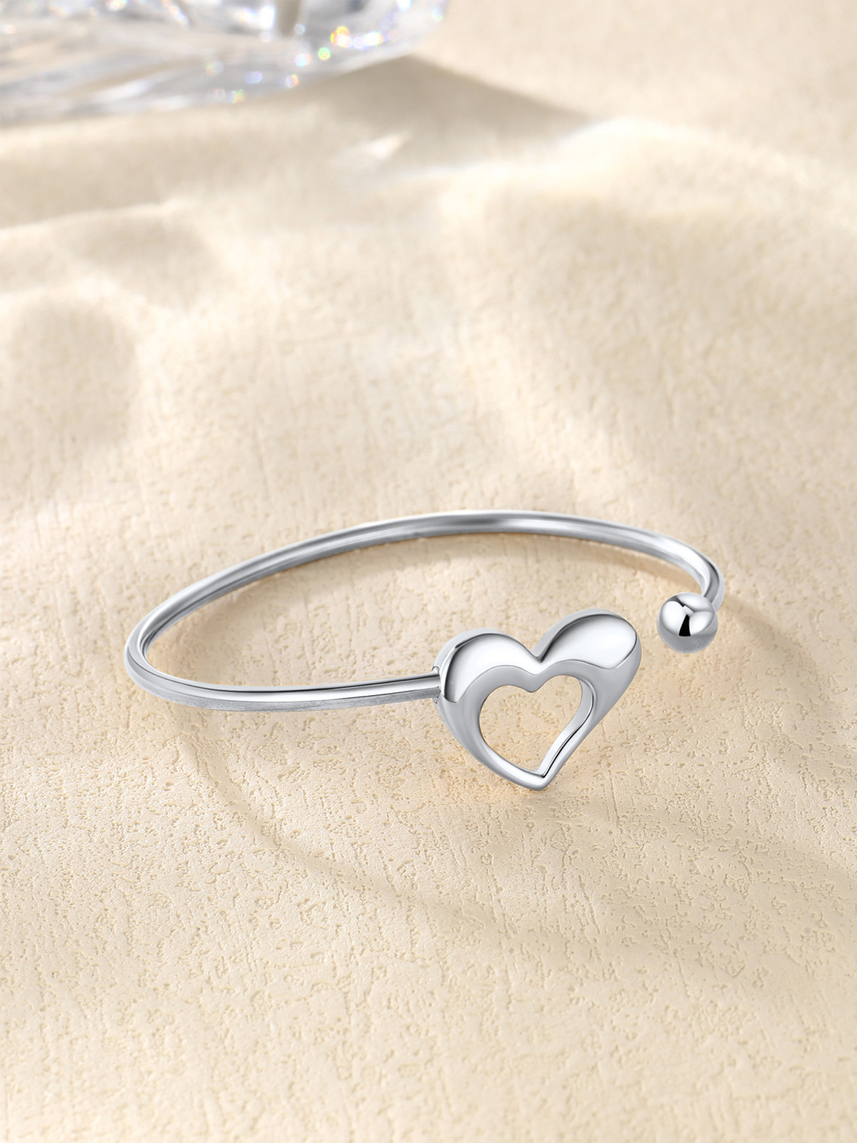 Open Adjustable Bangle Heart Cuff Bracelet in Stainless