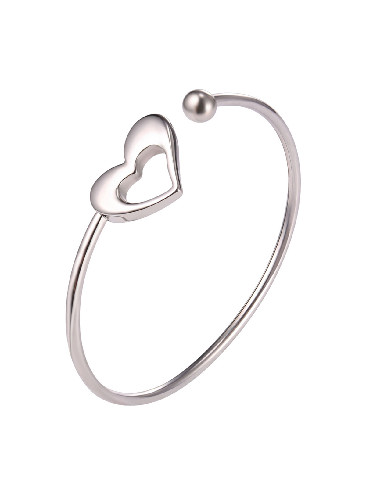 Open Adjustable Bangle Heart Cuff Bracelet in Stainless