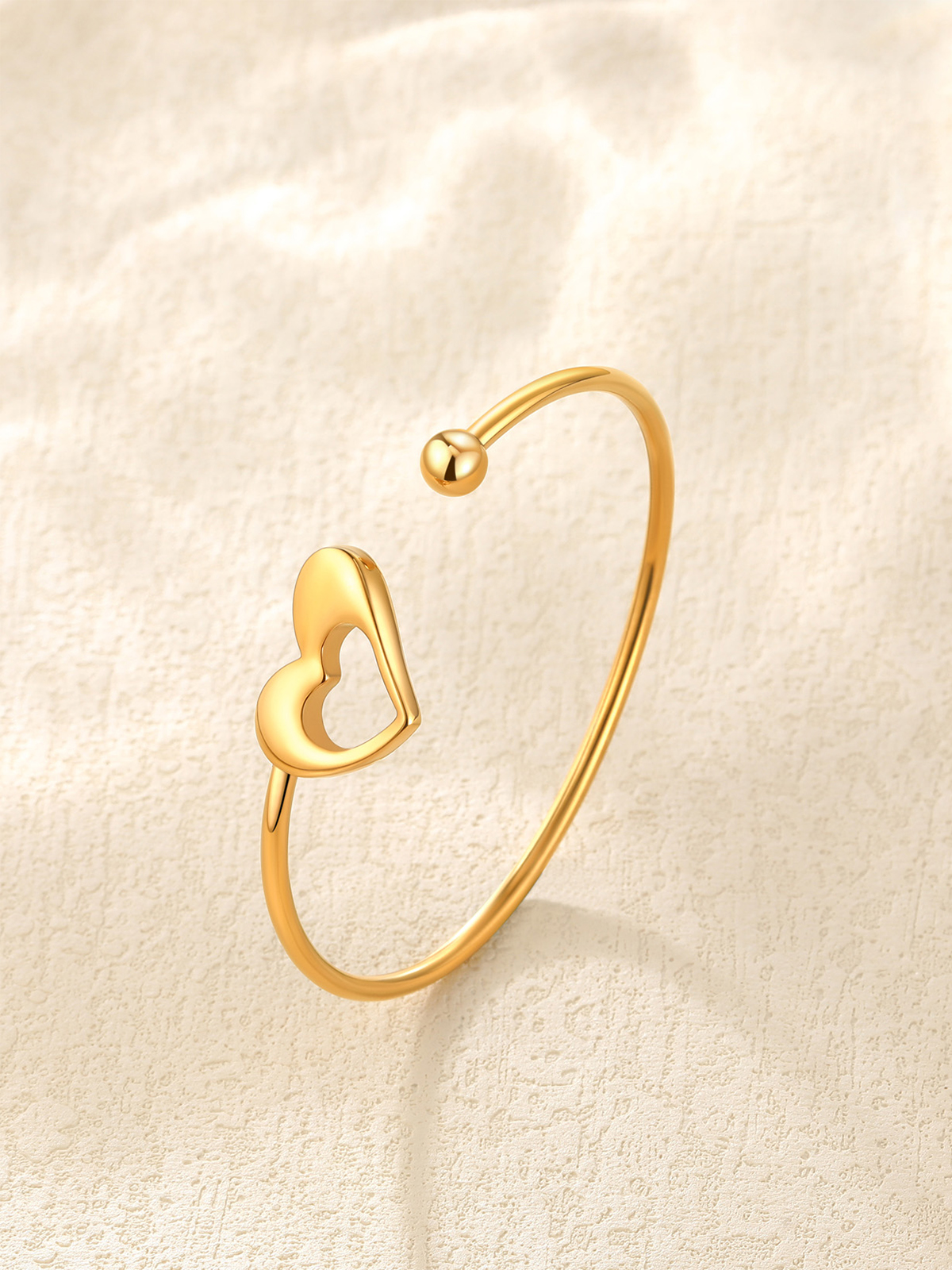 Open Adjustable Bangle Heart Cuff Bracelet in 18K Gold Plated