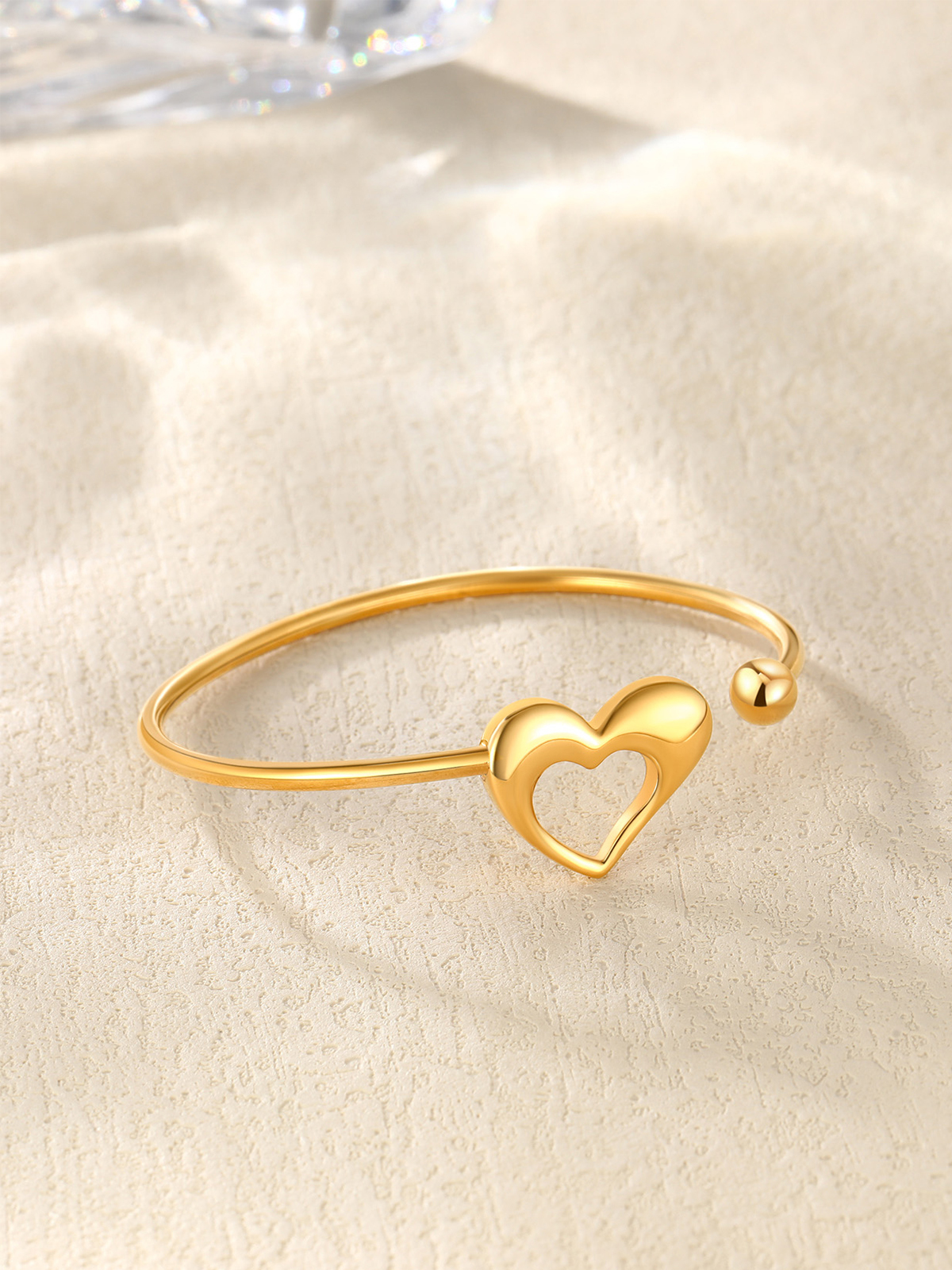 Open Adjustable Bangle Heart Cuff Bracelet in 18K Gold Plated