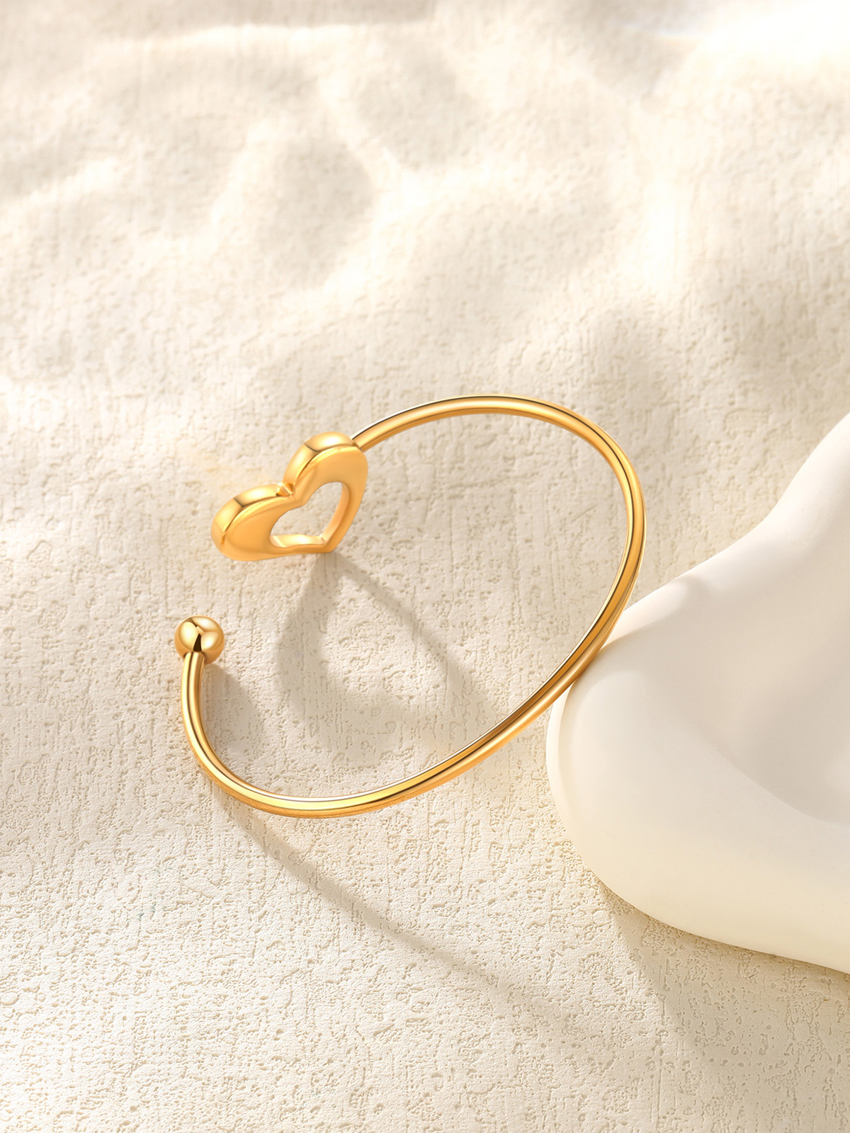Open Adjustable Bangle Heart Cuff Bracelet in 18K Gold Plated