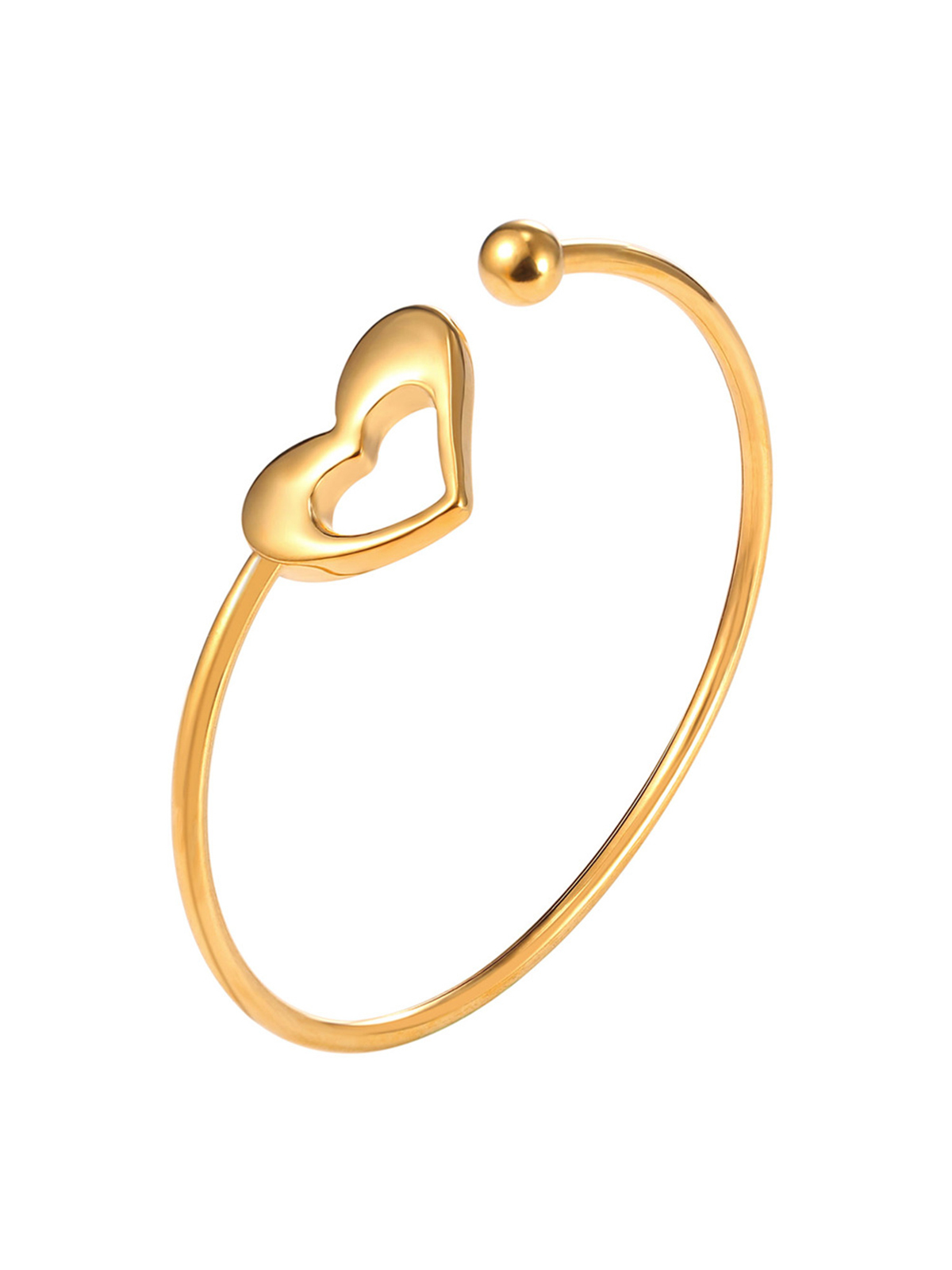 Open Adjustable Bangle Heart Cuff Bracelet in 18K Gold Plated