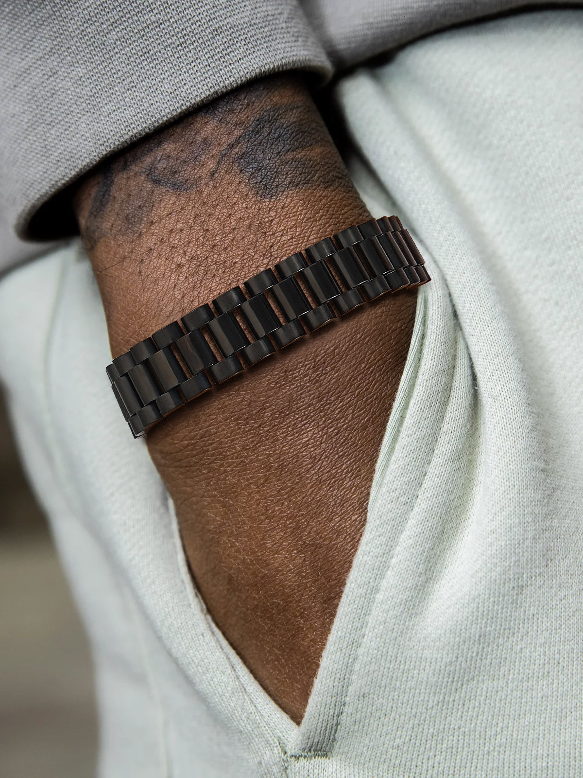 15mm Chunky Watchband Link Chain Bracelet in Black Plated