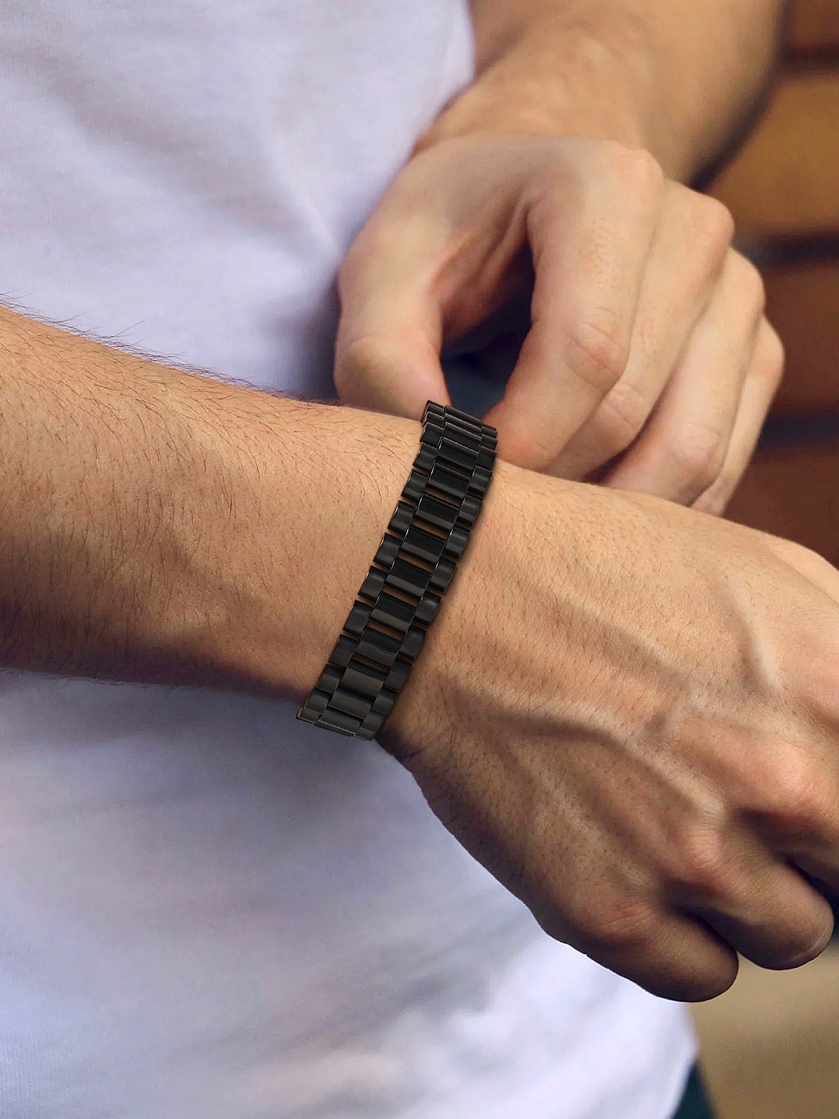15mm Chunky Watchband Link Chain Bracelet in Black Plated