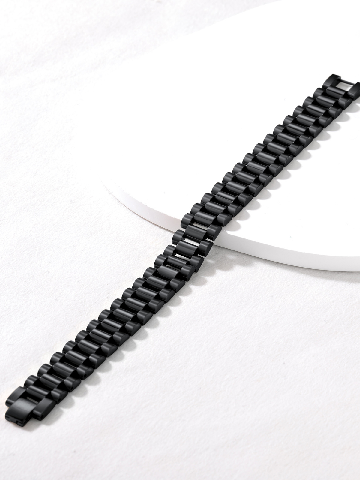 15mm Chunky Watchband Link Chain Bracelet in Black Plated