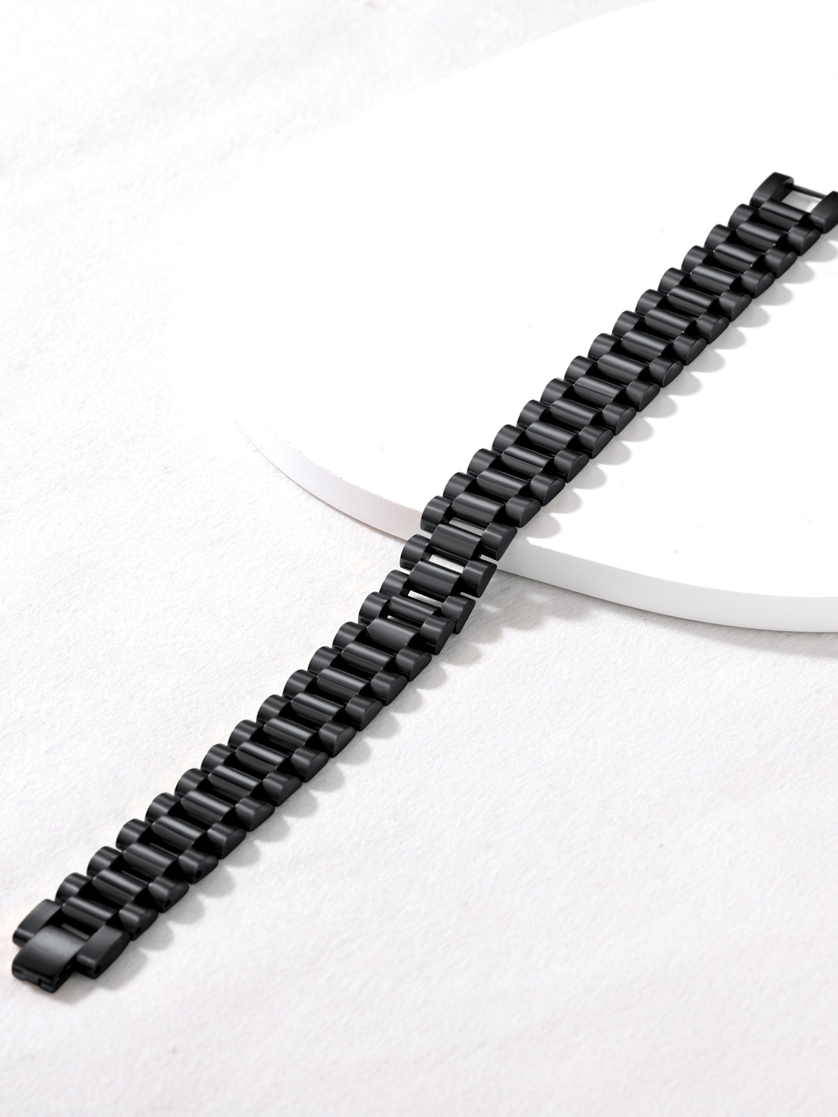 15mm Chunky Watchband Link Chain Bracelet in Black Plated